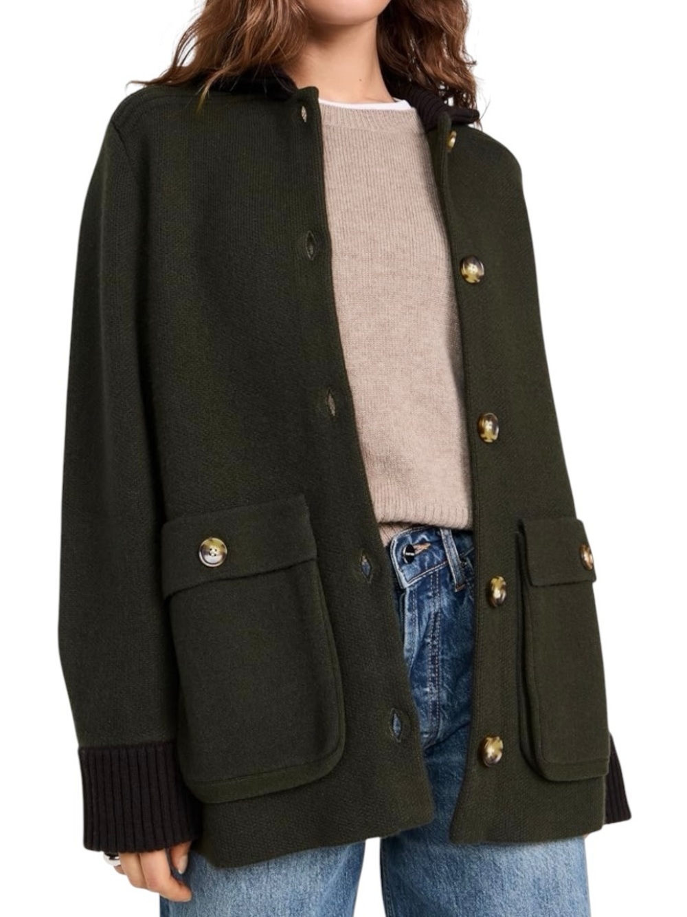 La Ligne Olive Green Utility Jacket with Button Front